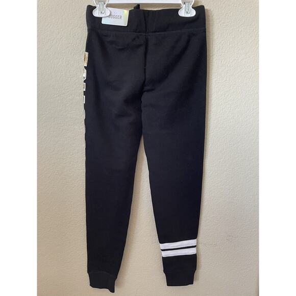 Justice Black Gold Sequins Logo Stripe Mid Rise Full Length Joggers Pants Size 8 - Picture 5 of 5